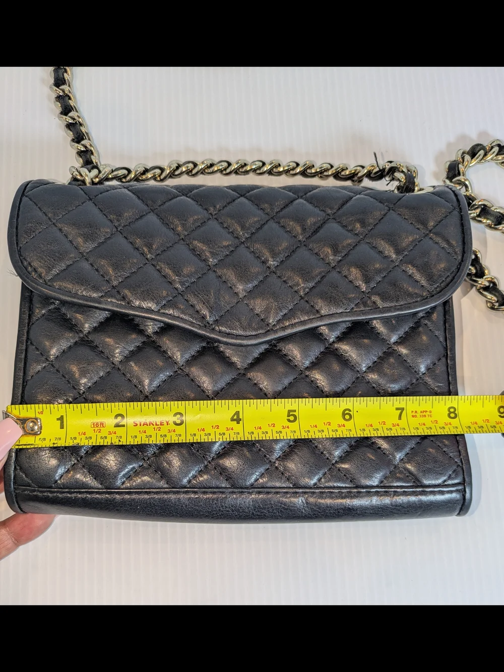 Rebecca Minkoff Black Quilted Leather Chain Crossbody Shoulder Bag Silver Hardwr